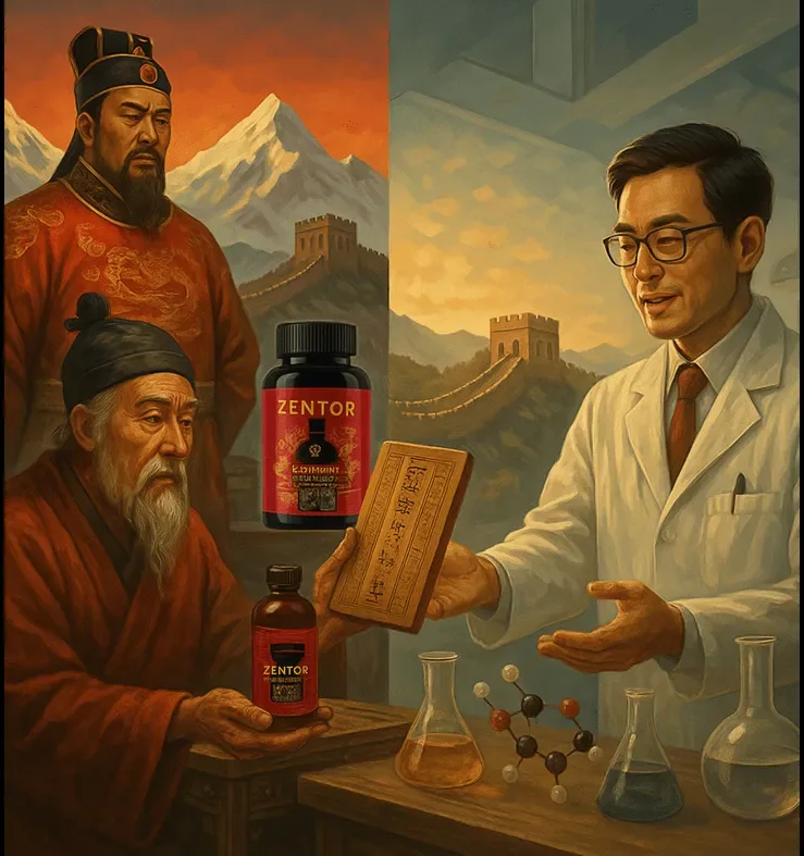 Ilustración del origen de la fórmula de Zentor en la medicina de la dinastía Ming